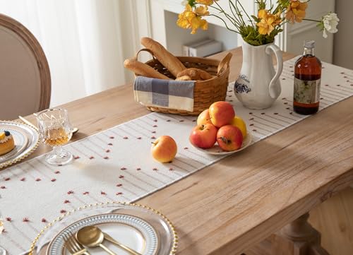 Christmas Table Runner 13 x 90 Inch Natural Cotton Woven with Tassels, Red and Beige U800