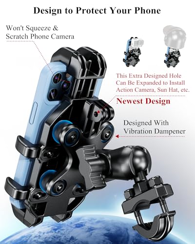 Motorcycle Phone Holder with Anti-Shake Mount, Adjustable Handlebar Cradle for Smartphones B485