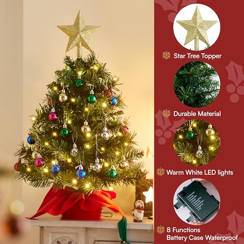 24" Mini Christmas Tree Tabletop Set with LED Lights and Ornaments V8406