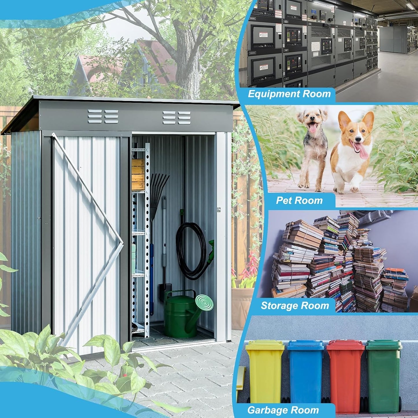 Outdoor Storage Shed, Galvanized Metal Garden Shed with Lockable Doors N58929