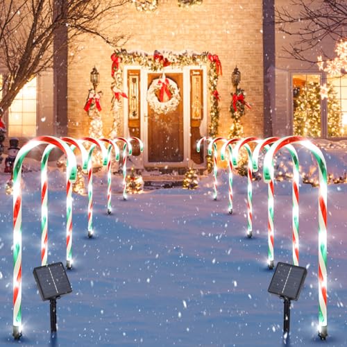 Candy Cane Lights Outdoor Pathway 15FT Solar Christmas Yard Decoration I41159