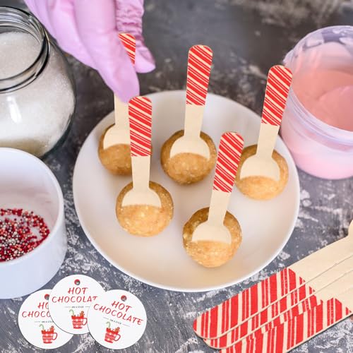 100 Set Christmas Wooden Spoons for Hot Cocoa, Chocolate, and Baking A7471
