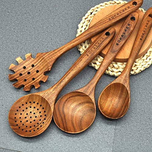 Christmas Wooden Spoons for Cooking, 10 Pcs Natural Teak Kitchen Utensils Set S557967