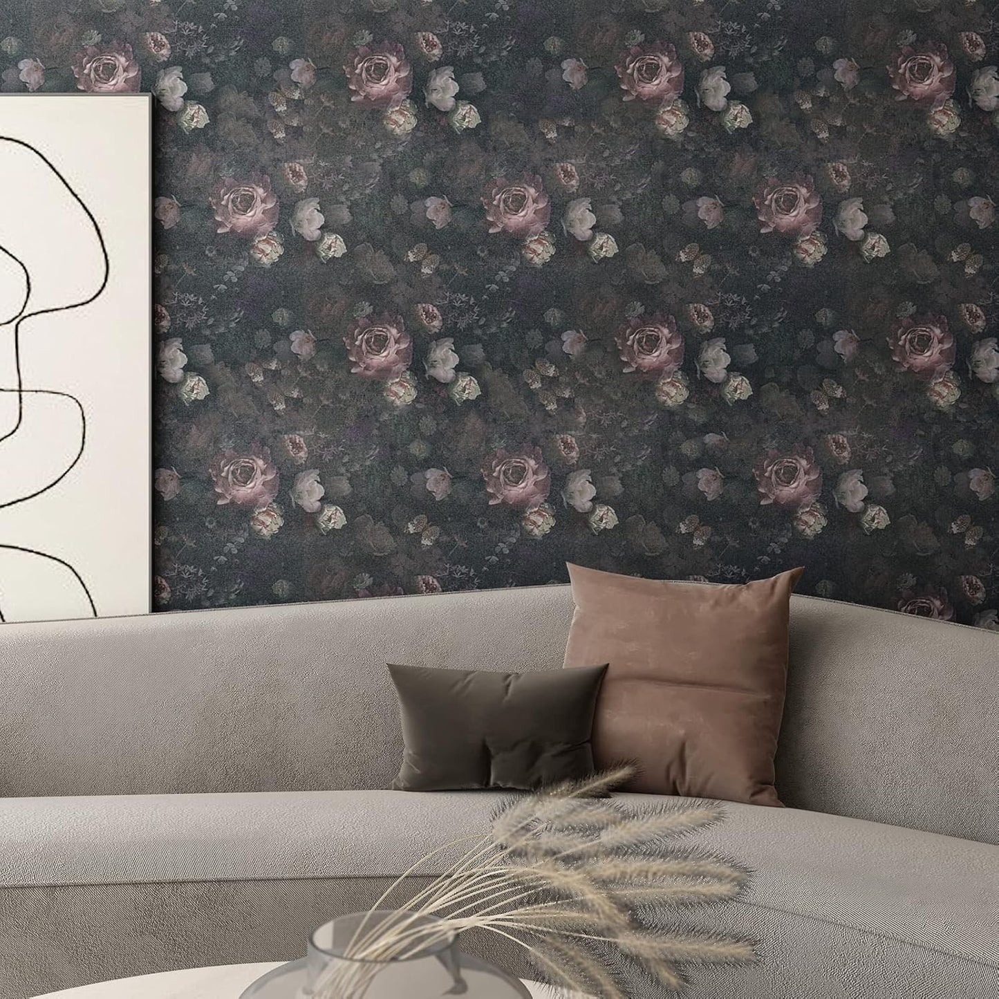Vintage Dark Floral Peel and Stick Wallpaper Roll for Bedroom Bathroom Q71121
