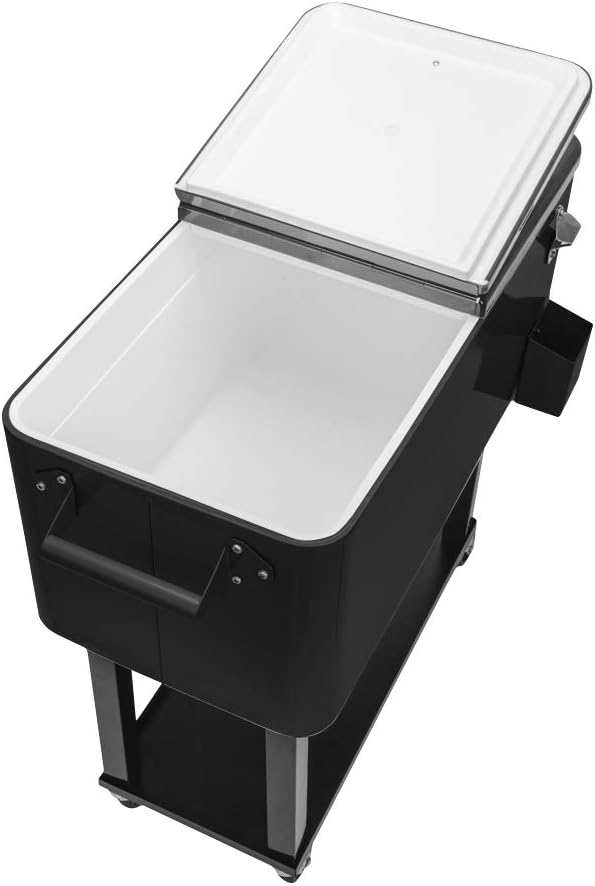 80 Quart Rolling Ice Chest Cooler Cart with Shelf and Bottle Opener J482570