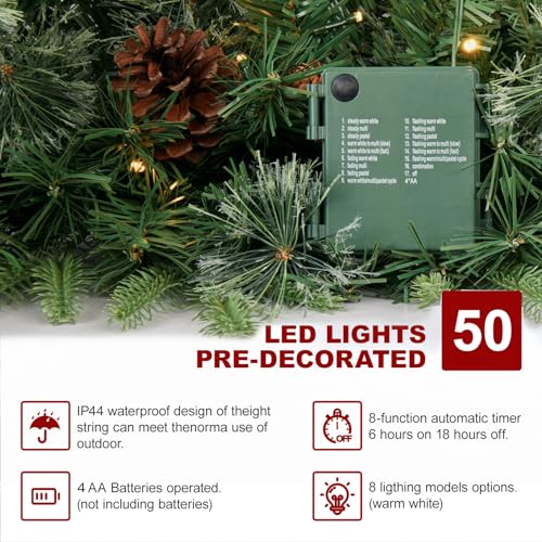 Pre-Lit Artificial Christmas Garland with Dual Color LED Lights and Timer A483