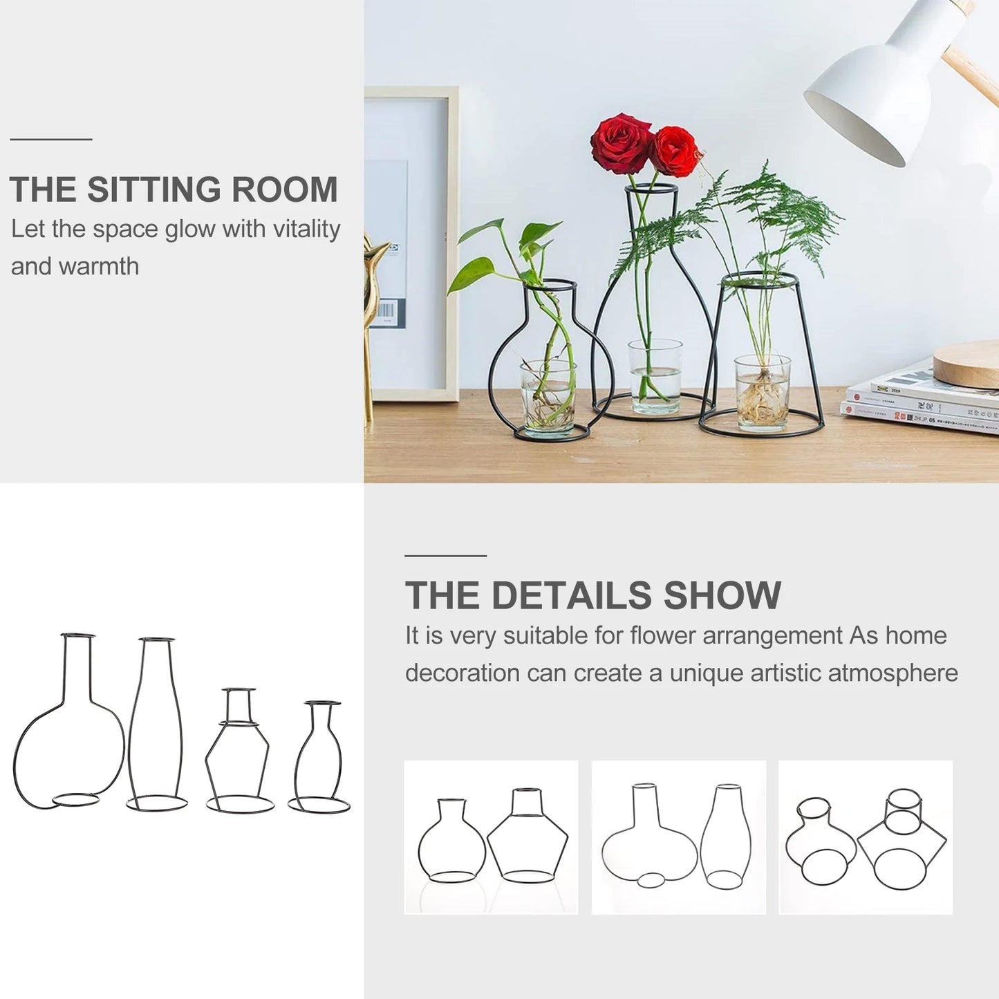 12 pcs Flower Vases with Iron Art Frame for Home Arrangement X99194