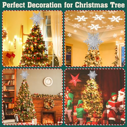 Christmas Tree Topper Lighted with 6 Projection Slides, Snowflake LED Rotating 3D Glitter Tree Topper O28849
