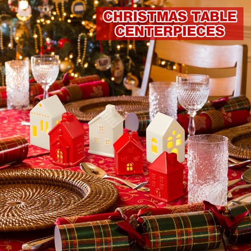 Ceramic Christmas Village Houses LED Lighted Set for Tabletop Mantel Decor D9921