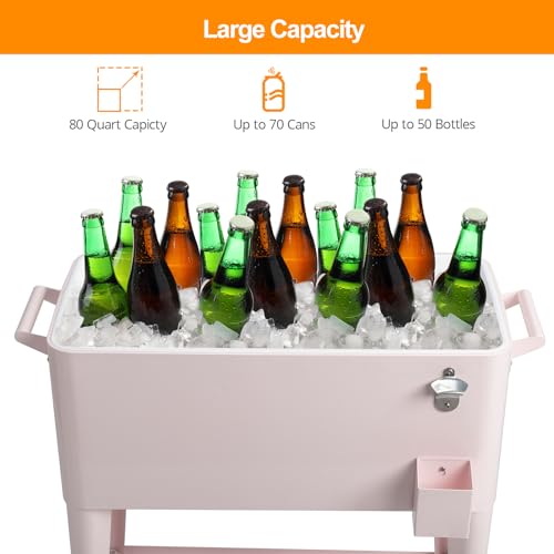 80 Quart Rolling Ice Chest with Wheels, Portable Drink Cooler Cart with Shelf Q865
