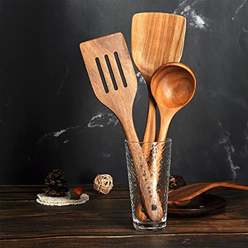 Christmas Wooden Spoons for Cooking, 10 Pcs Natural Teak Kitchen Utensils Set S557967