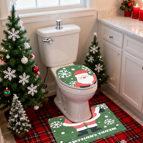 Christmas Bathroom Rugs with Toilet Seat Cover Non Slip U Shaped E561049