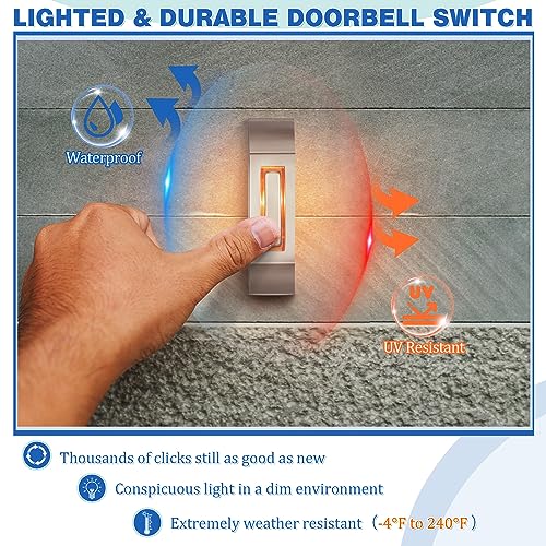 Wired Doorbell Chime Kit with 2 Lighted Metal Push Buttons G2237