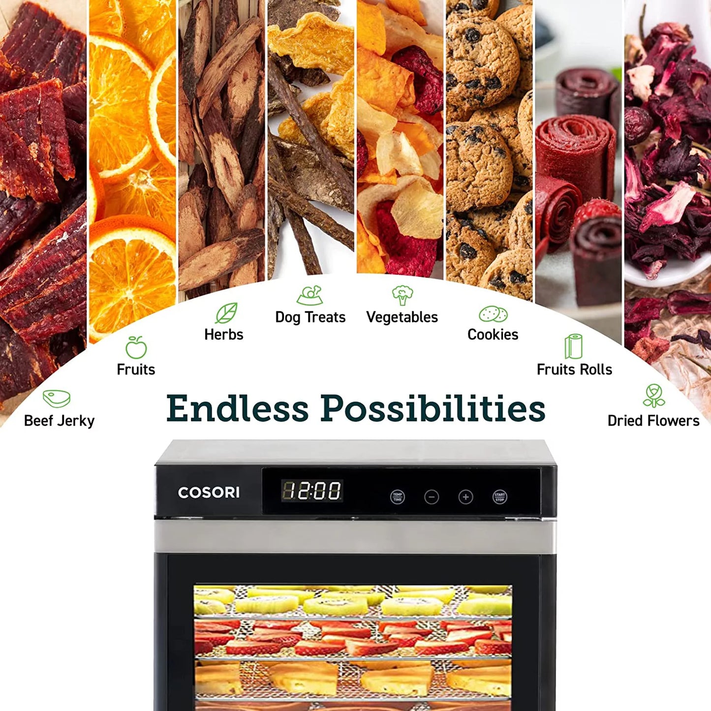Food Dehydrator Machine with 6 Stainless Steel Trays, Digital Timer, and Temperature Control Q309274