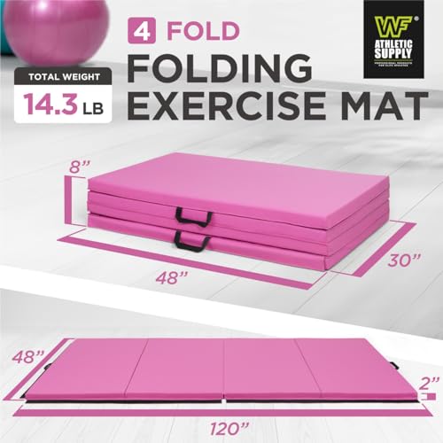 10 x 4 ft 4-Fold Folding Exercise Mat with Carrying Handles, 2 or 3 Inch Thick, for Gymnastics, Yoga, MMA G387566