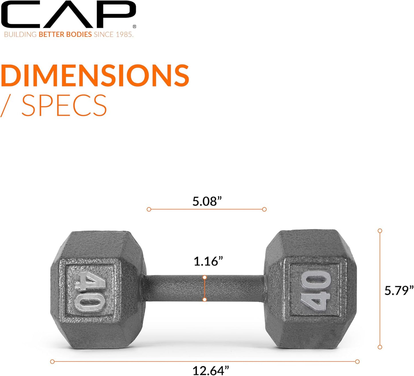 Cast Iron Hex Dumbbell, 40 lb T6993