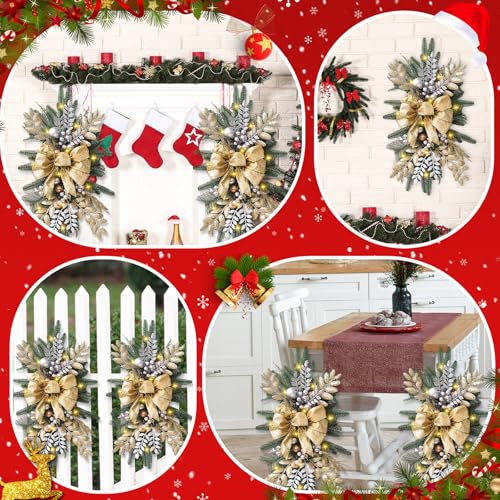 Prelit Teardrop Christmas Swag 24 Inch for Stair Window Wall Decor L4230