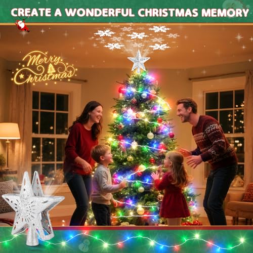Christmas Tree Topper Lighted with 6 Projection Slides, Snowflake LED Rotating 3D Glitter Tree Topper O28849
