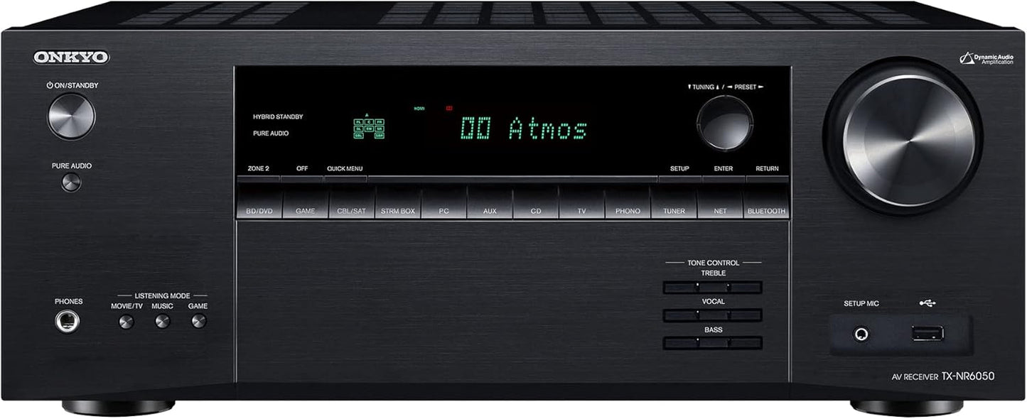 Onkyo TX-NR6050 7.2-Channel Network Home Theater Smart AV Receiver 8K/60, 4K/120Hz Black (Renewed)