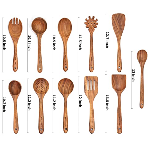 Christmas Wooden Spoons for Cooking, 10 Pcs Natural Teak Kitchen Utensils Set S557967