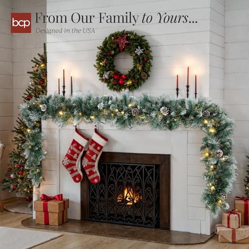 9ft Pre-Lit Christmas Garland for Stairs, Fireplace with 50 Lights W212
