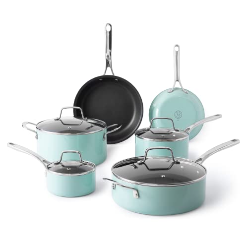 Martha Stewart Lockton 14 Piece Premium Non-Stick Heavy-Gauge Aluminum Cookware Combo Set (Pots, Pans, and Tools) - Black w/Gold Handles