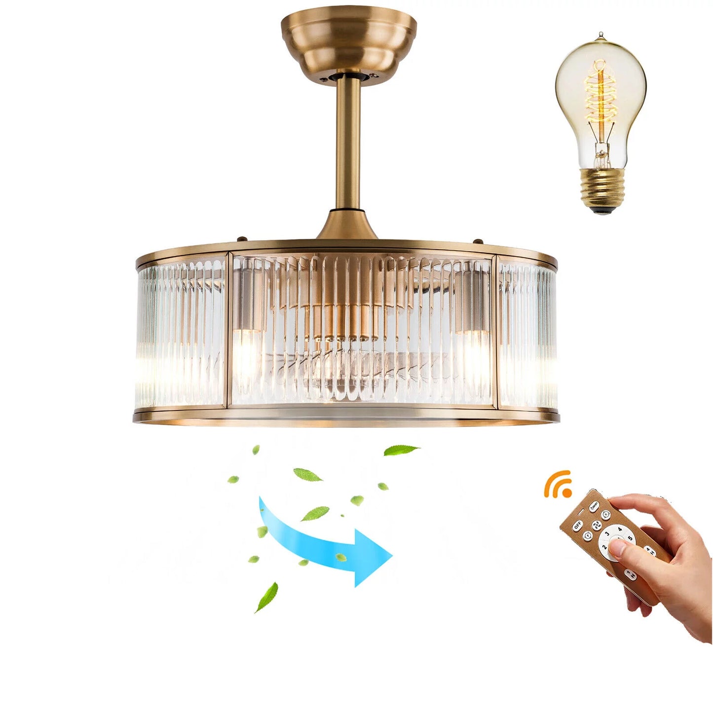 Farmhouse Ceiling Fan Light Gold With Remote Control L2827