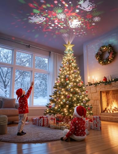 3D Lighted Christmas Star Tree Topper with Rotating Projector K155491