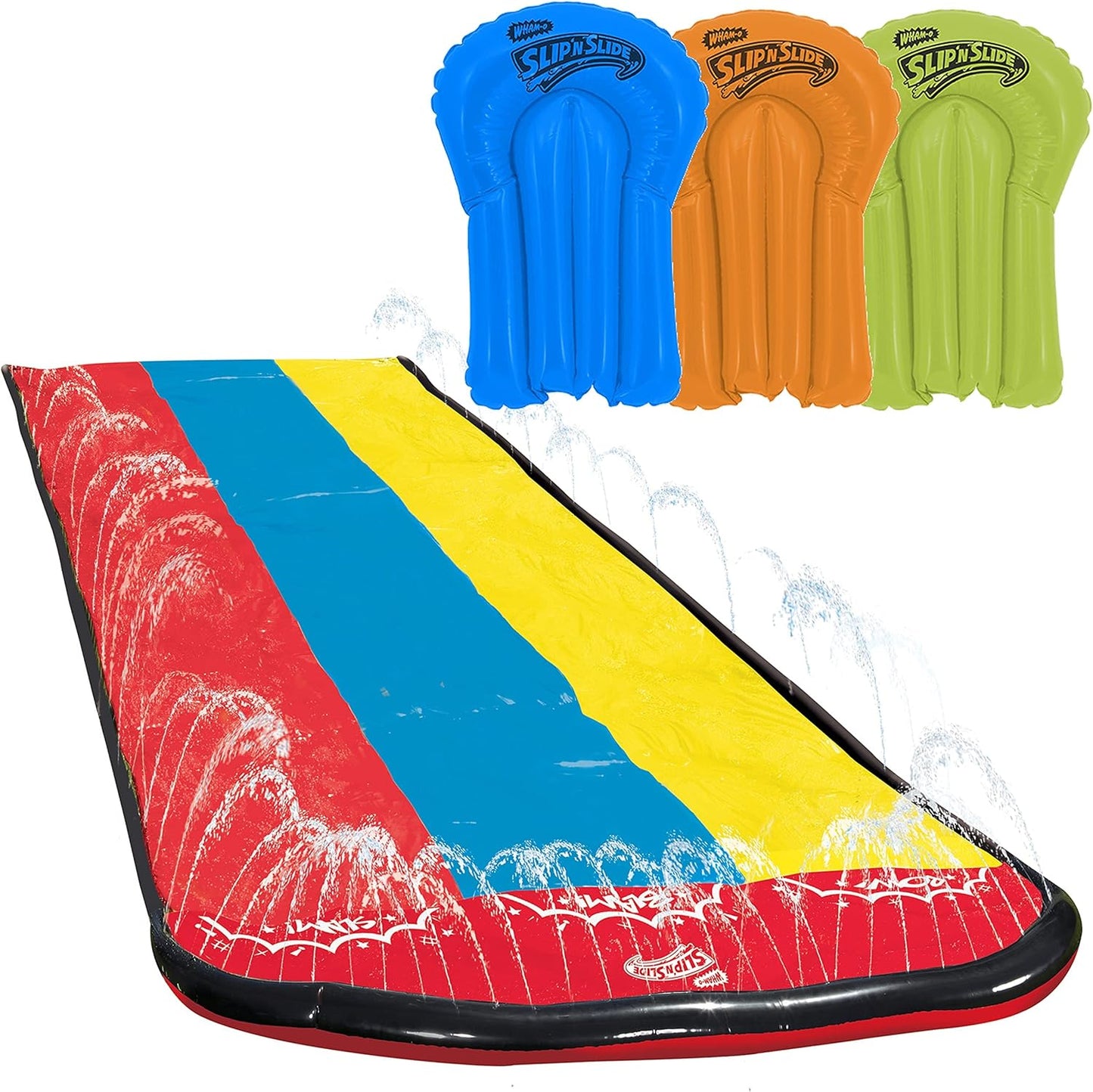 Wham-O Slip N Slide Triple Slip and Slide with 3 Bodyboards Premium Lawn Water Slide Super Slip Backyard Waterslides Outdoor Water Toys for Kids