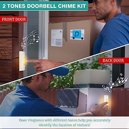 Wired Doorbell Chime Kit with 2 Lighted Push Buttons for Front and Rear Door T498