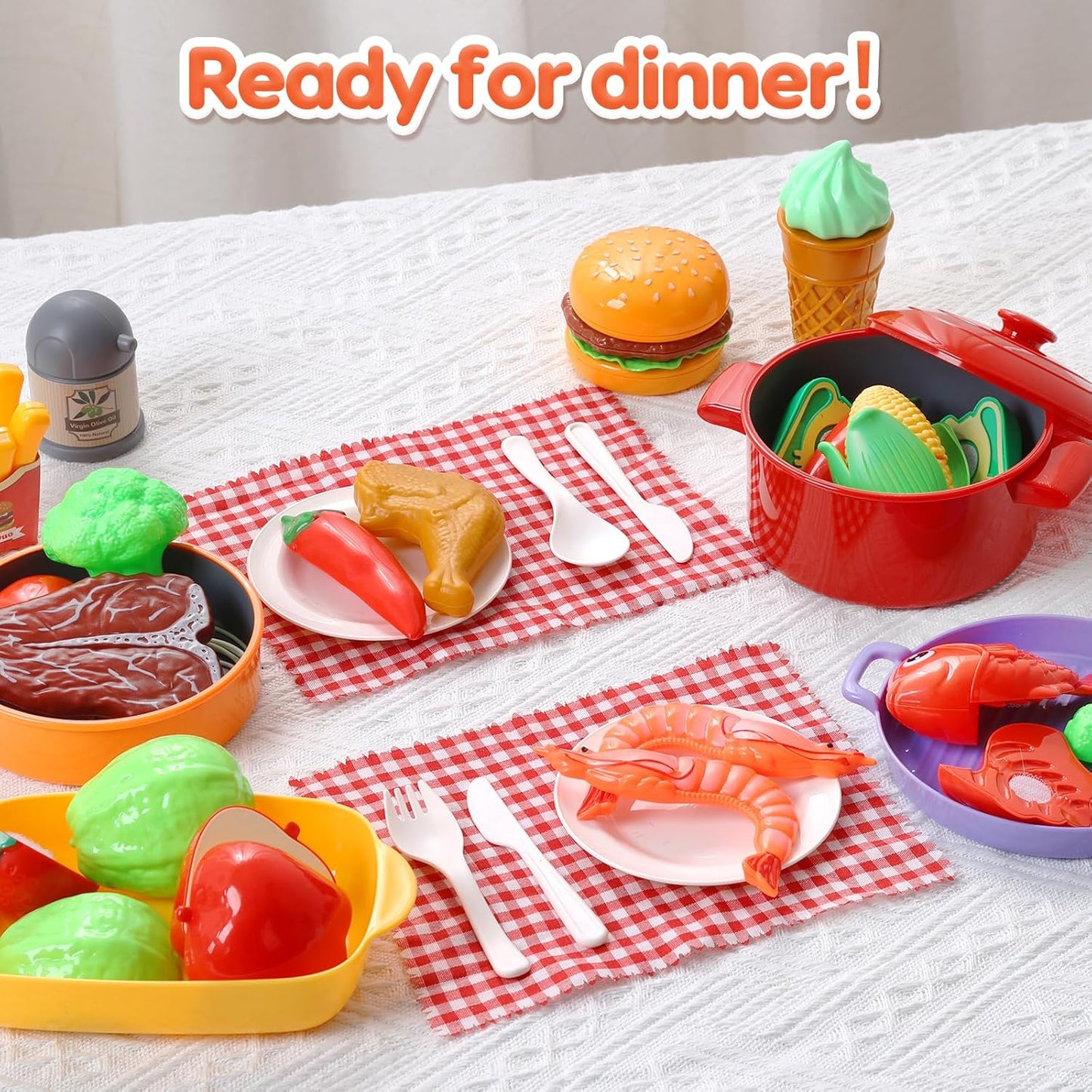 Play Sink with Running Water, Kitchen Sink Toys with Electric Faucet, Kids Pots and Pans Set with Play Food and Storage Basket P99035