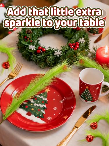 Lime Green Fluffy Curly Christmas Tree Picks with Red Ball, 8 Pieces O343