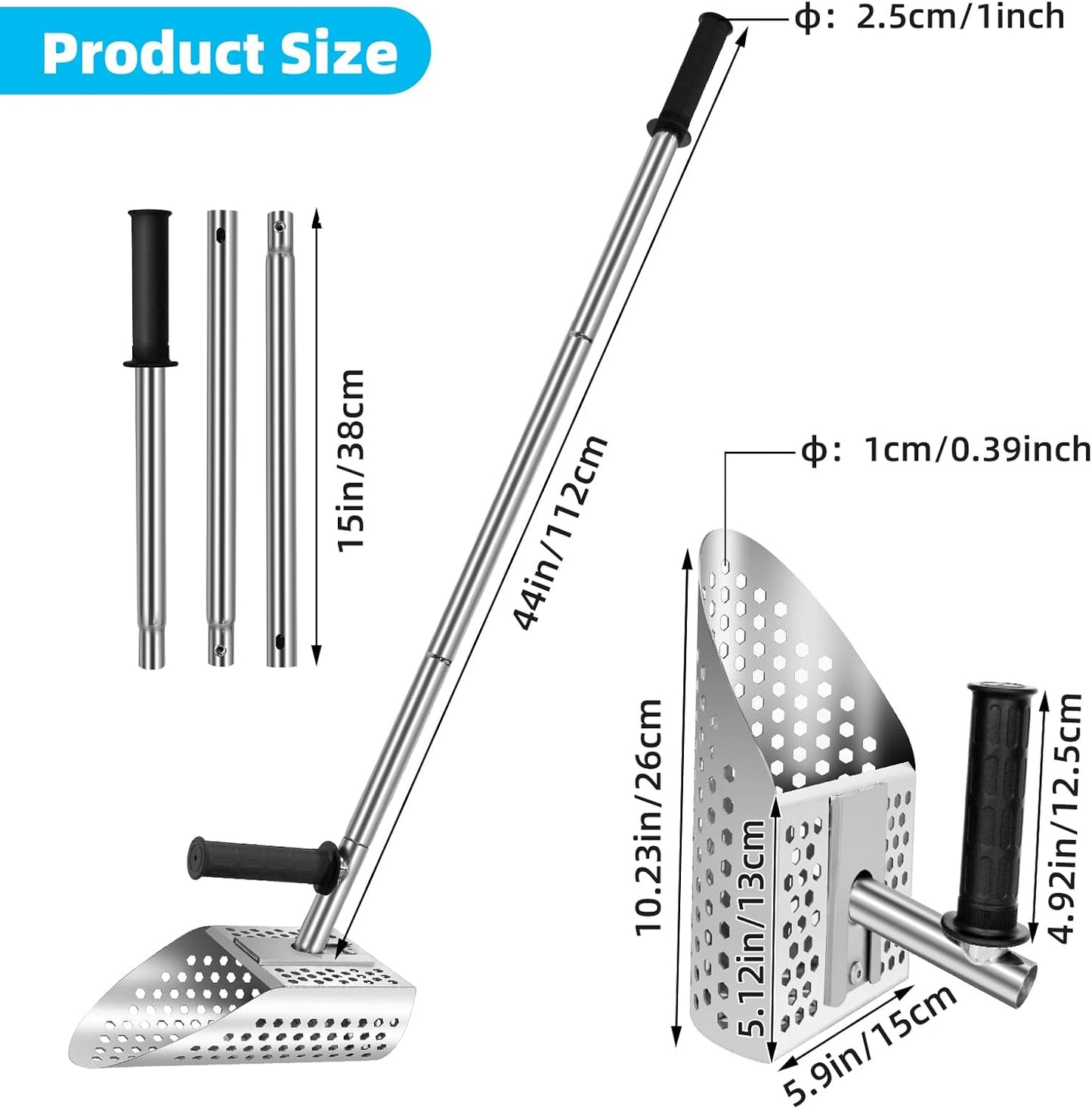 Heavy Duty Stainless Steel Sand Scoop with Long Handle for Metal Detecting J70561