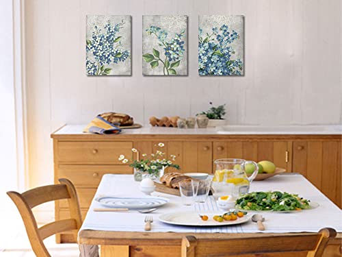Blue Flowers Canvas Wall Art Floral Blossom Painting Framed for Bedroom Living Room Home Office C305242