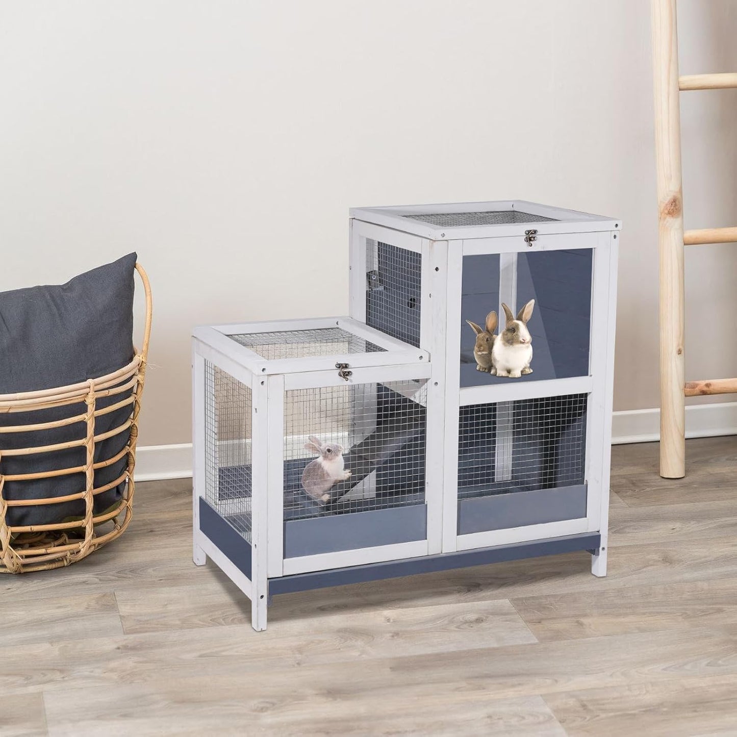 Wooden 2-Story Guinea Pig Cage with Openable Roof and Removable Tray G667398