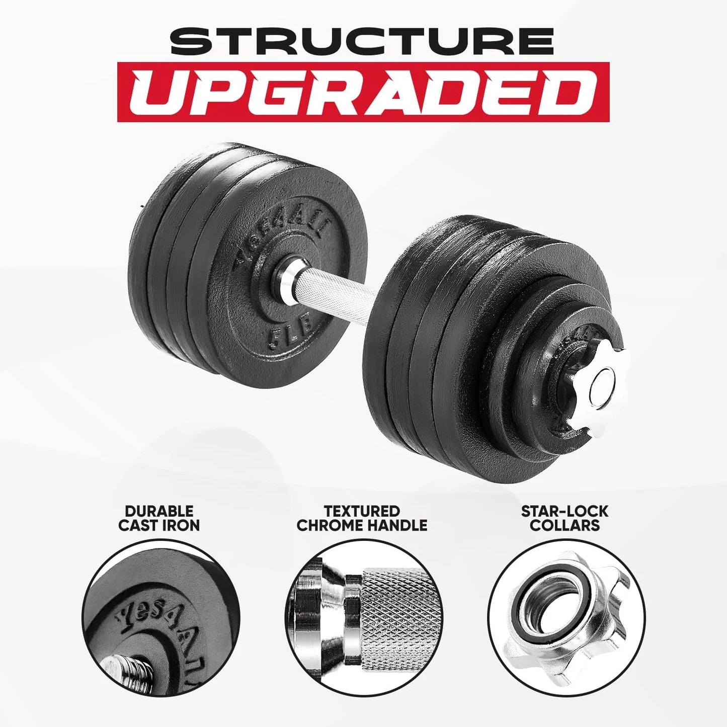 Adjustable Dumbbell Set 105 lbs, Cast Iron Pair for Home Gym K9857