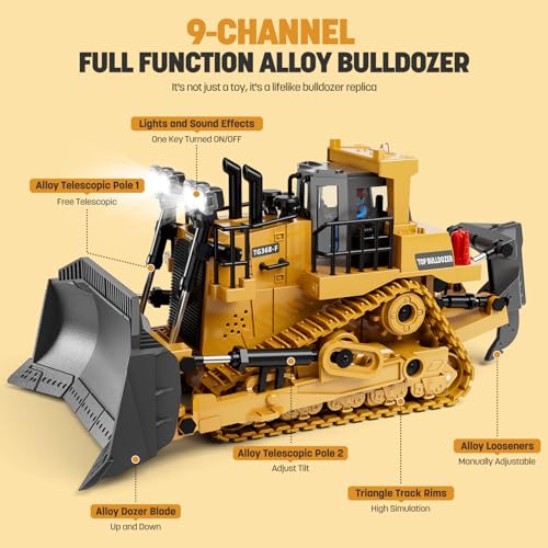Remote Control Excavator Construction Toy for Boys, 11CH with Metal Shovel and Lights N4221
