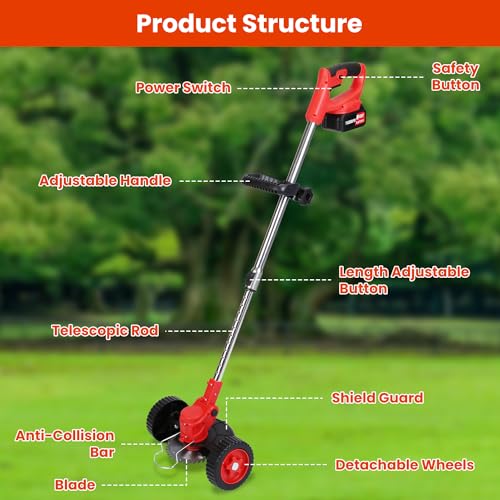 Cordless Grass Trimmer with Wheels, 3-in-1 Lawn Edger Z7368