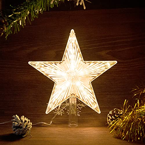 Christmas Tree Topper Star with Warm White Light, 8.7 Inch Q202
