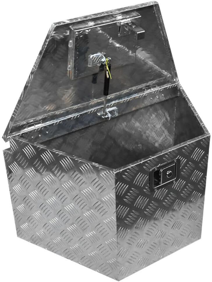29x16x18 Inch Aluminum Diamond Plate Tongue Box Tool Chest,generator box,Waterproof Under Truck Storage for Pick Up Truck Bed, RV Trailer, ATV with Lock and Keys