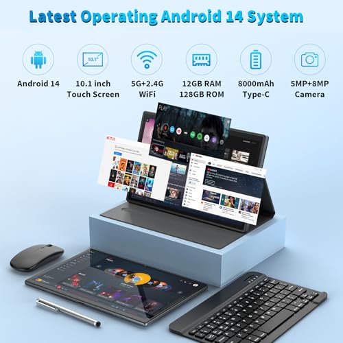 10 inch Android Tablet with Keyboard, 12GB RAM 128GB ROM, 8000mAh O5731