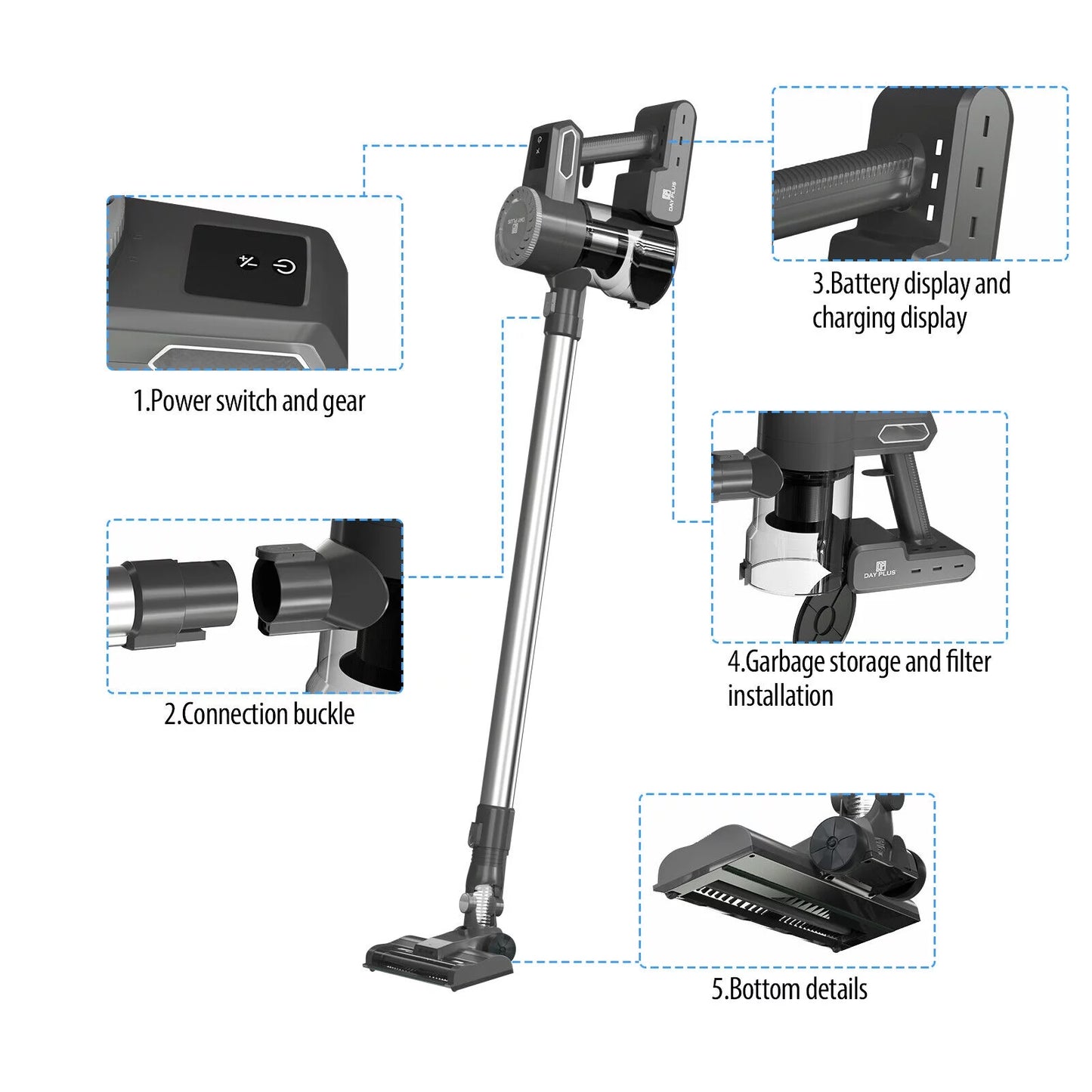 Cordless Stick Vacuum Cleaner with LED Light for Pet Hair and Hardwood Floor R511