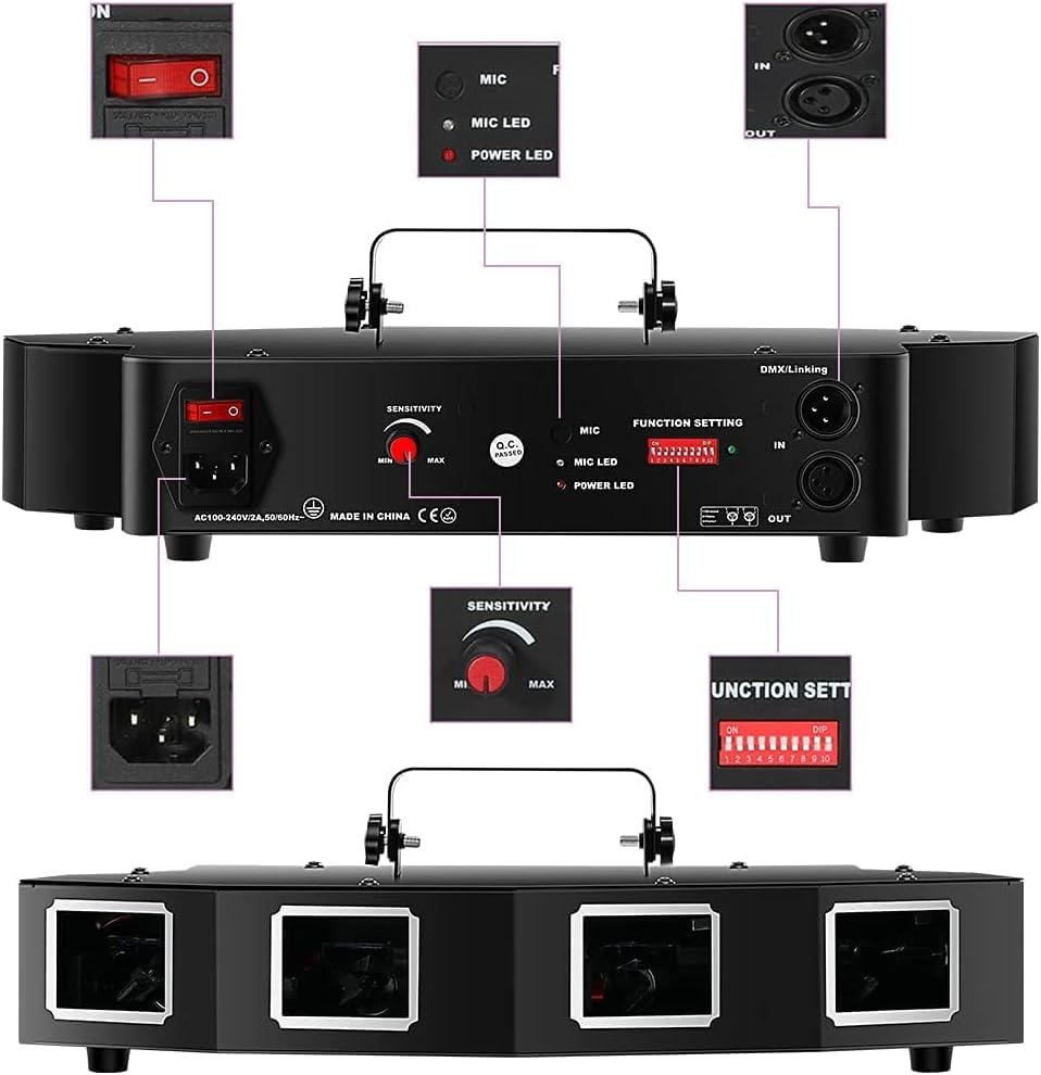 Stage Laser Light, 5 Beam Sound Activated DJ Party Lights with Remote Control O445463