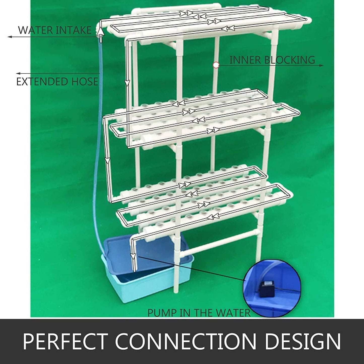 3 Layers 108 Plant Sites Hydroponic Grow Kit with 12 Pipes D6683