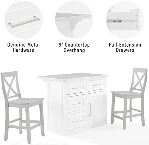 White Kitchen Island with Faux Marble Top T913393
