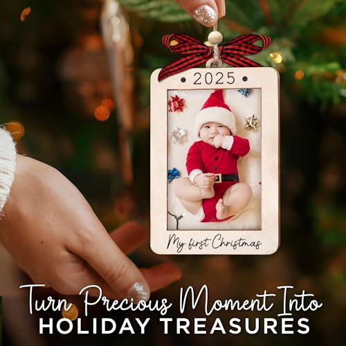 Christmas Ornament Picture Frame - Wooden Landscape Photo Frame for Tree U75225