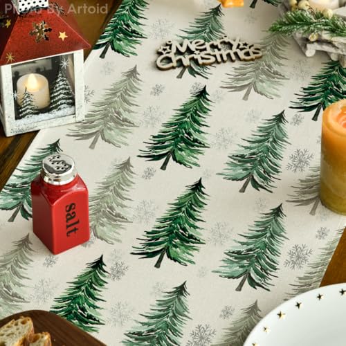 Snowflake Christmas Table Runner, Winter Green Kitchen Dining Decoration 13x72 Inch G642