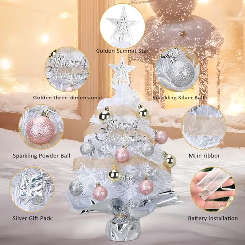Mini Christmas Tree with 50 LED Lights 24 Inch Tabletop Prelit Artificial Tree J785647