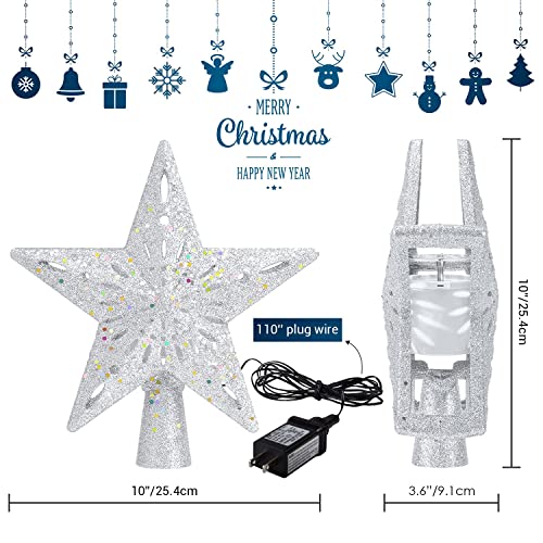 Christmas Tree Topper Lighted with 6 Projection Slides, Snowflake LED Rotating 3D Glitter Tree Topper O28849