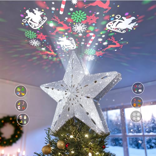 3D Lighted Christmas Star Tree Topper with Rotating Projector K155491